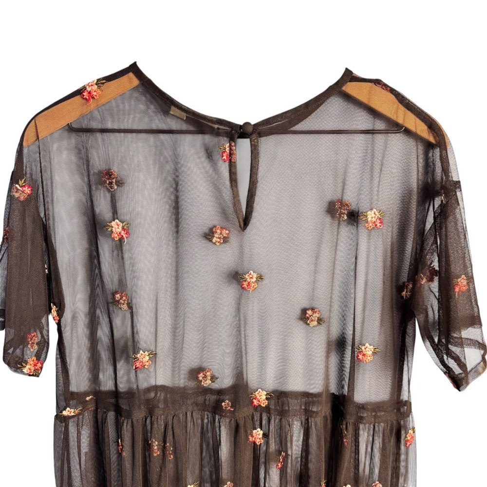 ASOS Whimsical Sheer Mesh Floral Embroidered Babydoll Top US 8 Coquette Grunge - Picture 5 of 7